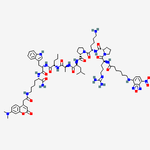 Chemical structure of 6-(7-Nitro-benzo[2,1,3]oxadiazol-4-ylamino)-hexanoyl-Arg-Pro-Lys-Pro-Leu-Ala-Nva-Trp-Lys((7-dimethylaminocoumarin-4-yl)-acetyl)-NH2