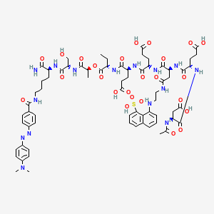 Chemical structure of Ac-Asp-Glu-Asp(EDANS)-Glu-Glu-Abu-L-lactoyl-Ser-Lys(DABCYL)-NH₂
