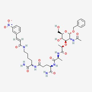 Chemical structure of Ac-α-benzyl-muramyl-Ala-D-Glu(Lys(trans-(3-nitrocinnamoyl))-NH₂)-NH₂