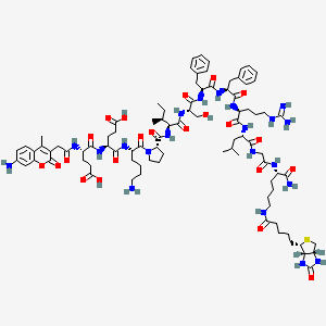 Chemical structure of AMCA-Glu-Glu-Lys-Pro-Ile-Ser-Phe-Phe-Arg-Leu-Gly-Lys(biotinyl)-NH₂