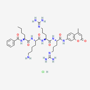 Chemical structure of Bz-Nle-Lys-Arg-Arg-AMC