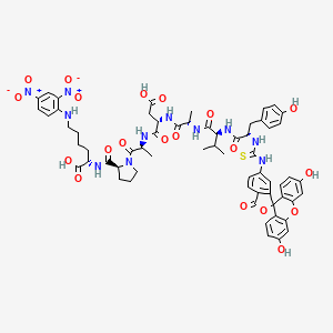 Chemical structure of FITC-Tyr-Val-Ala-Asp-Ala-Pro-Lys(Dnp)-OH (Contains FITC isomer I)