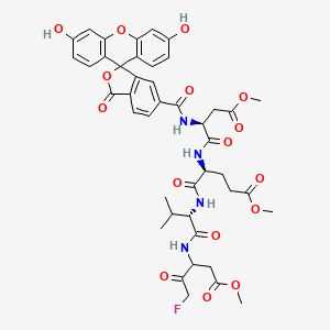 Chemical structure of Fluorescein-6-carbonyl-Asp(OMe)-Glu(OMe)-Val-DL-Asp(OMe)-fluoromethylketone