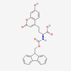 Chemical structure of Fmoc-4-(7-hydroxycoumarin-4-yl)-Abu-OH