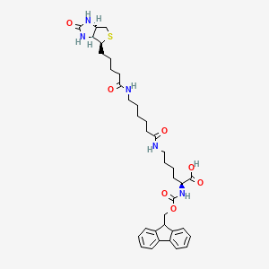 Chemical structure of Fmoc-Lys(biotinyl-ε-aminocaproyl)-OH