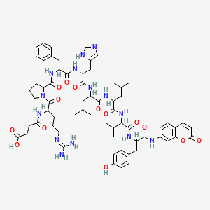 Chemical structure of Suc-Arg-Pro-Phe-His-Leu-Leu-Val-Tyr-AMC
