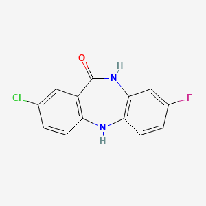 Chemical structure of 2-Chloro-8-fluoro-5H-dibenzo[b,e][1,4]diazepin-11(10H)-one