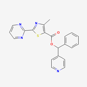 Chemical structure of phenyl(pyridin-4-yl)methyl 4-methyl-2-(pyrimidin-2-yl)-1,3-thiazole-5-carboxylate