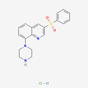 Chemical structure of 3-Phenylsulfonyl-8-piperazin-1-yl-quinoline hydrochloride