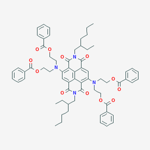 Chemical structure of ((2,7-bis(2-ethylhexyl)-1,3,6,8-tetraoxo-1,2,3,6,7,8-hexahydrobenzo[lmn][3,8]phenanthroline-4,9-diyl)bis(azanetriyl))tetrakis(ethane-2,1-diyl) tetrabenzoate