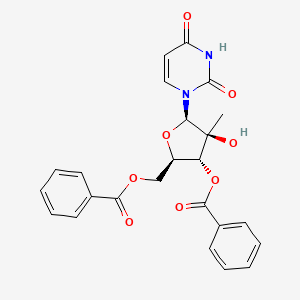 Chemical structure of ((2R,3R,4S,5R)-3-(benzoyloxy)-5-(2,4-dioxo-3,4-dihydropyrimidin-1(2H)-yl)-4-hydroxy-4-methyltetrahydrofuran-2-yl)methyl benzoate