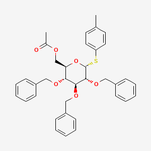 Chemical structure of ((2R,3R,4S,5R,6R)-3,4,5-tris(benzyloxy)-6-(p-tolylthio)tetrahydro-2H-pyran-2-yl)methyl acetate