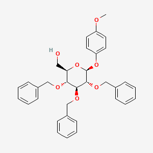 Chemical structure of ((2R,3R,4S,5R,6S)-3,4,5-tris(benzyloxy)-6-(4-methoxyphenoxy)tetrahydro-2H-pyran-2-yl)methanol