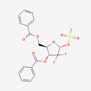 Chemical structure of ((2R,3R,5R)-3-(benzoyloxy)-4,4-difluoro-5-((methylsulfonyl)oxy)tetrahydrofuran-2-yl)methyl benzoate