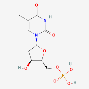 Chemical structure of ((2R,3S,5R)-3-hydroxy-5-(5-methyl-2,4-dioxo-3,4-dihydropyrimidin-1(2H)-yl)tetrahydrofuran-2-yl)methyl dihydrogen phosphate