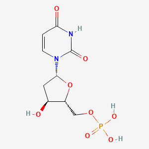 Chemical structure of ((2R,3S,5R)-5-(2,4-dioxo-3,4-dihydropyrimidin-1(2H)-yl)-3-hydroxytetrahydrofuran-2-yl)methyl dihydrogen phosphate