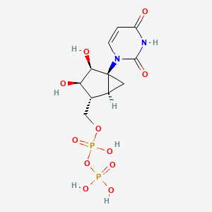 Chemical structure of ((2R,3S,5R)-5-(2,4-dioxo-5-vinyl-3,4-dihydropyrimidin-1(2H)-yl)-3-(phosphonooxy)tetrahydrofuran-2-yl)methyldihydrogenphosphate