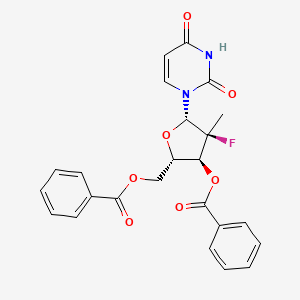 Chemical structure of ((2S,3S,4S,5S)-3-(benzoyloxy)-5-(2,4-dioxo-3,4-dihydropyrimidin-1(2H)-yl)-4-fluoro-4-methyltetrahydrofuran-2-yl)methyl benzoate