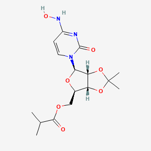 Chemical structure of ((3aR,4R,6R,6aR)-6-((E)-4-(Hydroxyimino)-2-oxo-3,4-dihydropyrimidin-1(2H)-yl)-2,2-dimethyltetrahydrofuro[3,4-d][1,3]dioxol-4-yl)methyl isobutyrate
