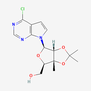 Chemical structure of ((3aR,4R,6R,6aR)-6-(4-Chloro-7H-pyrrolo[2,3-d]pyrimidin-7-yl)-2,2,3a-trimethyltetrahydrofuro[3,4-d][1,3]dioxol-4-yl)methanol