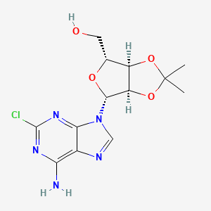 Chemical structure of ((3AR,4R,6R,6aR)-6-(6-amino-2-chloro-9H-purin-9-yl)-2,2-dimethyltetrahydrofuro[3,4-d][1,3]dioxol-4-yl)methanol