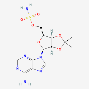 Chemical structure of ((3aR,4R,6R,6aR)-6-(6-amino-9H-purin-9-yl)-2,2-dimethyltetrahydrofuro[3,4-d][1,3]dioxol-4-yl)methyl sulfamate