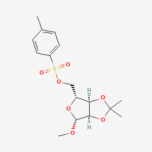 Chemical structure of ((3aR,4R,6R,6aR)-6-Methoxy-2,2-dimethyltetrahydrofuro[3,4-d][1,3]dioxol-4-yl)methyl 4-methylbenzenesulfonate