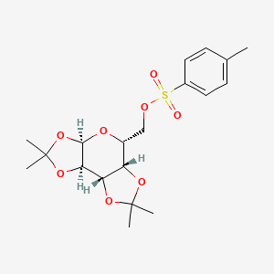 Chemical structure of ((3AR,5R,5aS,8aS,8bR)-2,2,7,7-tetramethyltetrahydro-5H-bis([1,3]dioxolo)[4,5-b:4',5'-d]pyran-5-yl)methyl 4-methylbenzenesulfonate