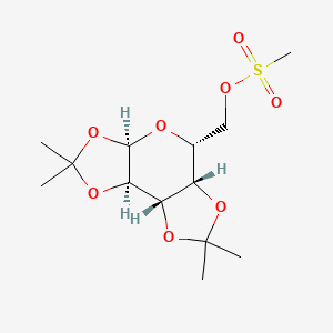 Chemical structure of ((3AR,5R,5aS,8aS,8bR)-2,2,7,7-tetramethyltetrahydro-5H-bis([1,3]dioxolo)[4,5-b:4',5'-d]pyran-5-yl)methyl methanesulfonate