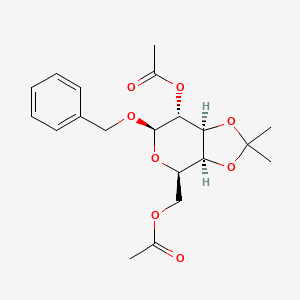 Chemical structure of ((3AS,4R,6R,7R,7aS)-7-acetoxy-6-(benzyloxy)-2,2-dimethyltetrahydro-4H-[1,3]dioxolo[4,5-c]pyran-4-yl)methyl acetate