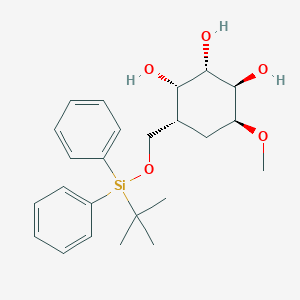 Chemical structure of (1R,2S,3S,4R,6S)-4-(((tert-Butyldiphenylsilyl)oxy)methyl)-6-methoxycyclohexane-1,2,3-triol
