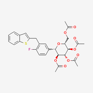 Chemical structure of (1S)-1,5-Anhydro-1-C-[3-(benzo[b]thien-2-ylMethyl)-4-fluorophenyl]-D-glucitol 2,3,4,6-tetraacetate