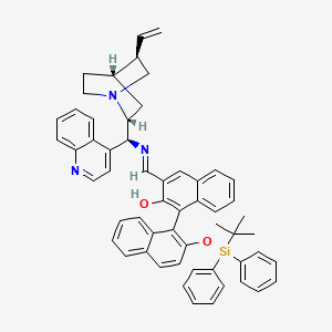 Chemical structure of (1S)-2'-((tert-Butyldiphenylsilyl)oxy)-3-((E)-((quinolin-4-yl((2R,4R,5S)-5-vinylquinuclidin-2-yl)methyl)imino)methyl)-[1,1'-binaphthalen]-2-ol