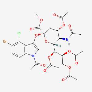 Chemical structure of (1S,2S)-1-((2R,3R,4S,6S)-3-acetamido-4-acetoxy-6-((1-acetyl-5-bromo-4-chloro-1H-indol-3-yl)oxy)-6-(methoxycarbonyl)tetrahydro-2H-pyran-2-yl)propane-1,2,3-triyl triacetate