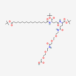 Chemical structure of (22S,27S)-22,27-Bis(tert-butoxycarbonyl)-48,48-dimethyl-10,19,24,29,46-pentaoxo-3,6,12,15,47-pentaoxa-9,18,23,28-tetraazanonatetracontanoic acid