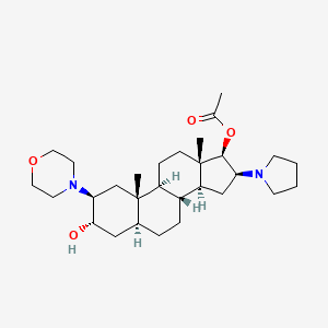 Chemical structure of (2b,3a,5a,16b,17b)-17-Acetoxy-3-hydroxy-2-(4-morpholinyl)-16-(1-pyrrolidinyl)androstane