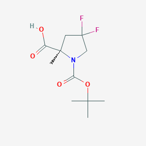 Chemical structure of (2R)-1-[(tert-Butoxy)carbonyl]-4,4-difluoro-2-methylpyrrolidine-2-carboxylic acid