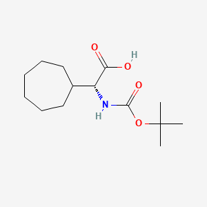 Chemical structure of (2R)-2-((tert-Butoxy)carbonyl)amino-2-cycloheptylacetic acid