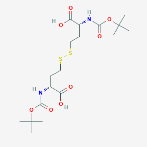 Chemical structure of (2R,2'R)-4,4'-disulfanediylbis(2-((tert-butoxycarbonyl)amino)butanoic acid)