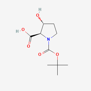 Chemical structure of (2R,3R)-1-(tert-Butoxycarbonyl)-3-hydroxypyrrolidine-2-carboxylic acid