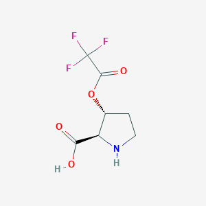 Chemical structure of (2R,3R)-rel-3-(2,2,2-Trifluoroacetoxy)pyrrolidine-2-carboxylic acid