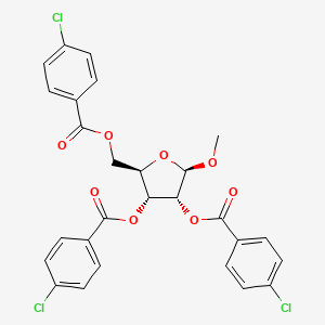 Chemical structure of Methyl 2,3,5-tri-O-(4-chlorobenzoyl)-beta-D-ribofuranoside