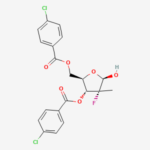 Chemical structure of (2R,3R,4R,5R)-2-[(4-Chlorobenzoyloxy)methyl]-4-fluoro-5-hydroxy-4-methyloxolan-3-yl 4-chlorobenzoate