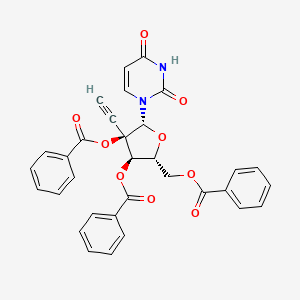 Chemical structure of (2R,3R,4R,5R)-5-((Benzoyloxy)Methyl)-2-(2,4-Dioxo-3,4-Dihydropyrimidin-1(2H)-Yl)-3-Ethynyltetrahydrofuran-3,4-Diyl Dibenzoate