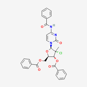 Chemical structure of (2R,3R,4R,5R)-5-(4-benzamido-2-oxopyrimidin-1(2H)-yl)-2-((benzoyloxy)methyl)-4-chloro-4-methyltetrahydrofuran-3-yl benzoate