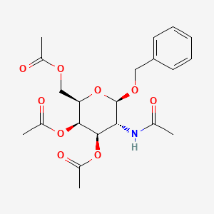 Chemical structure of (2R,3R,4R,5R,6R)-5-acetamido-2-(acetoxymethyl)-6-(benzyloxy)tetrahydro-2H-pyran-3,4-diyl diacetate