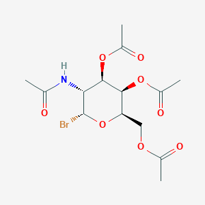 Chemical structure of (2R,3R,4R,5R,6R)-5-acetamido-2-(acetoxymethyl)-6-bromotetrahydro-2H-pyran-3,4-diyl diacetate