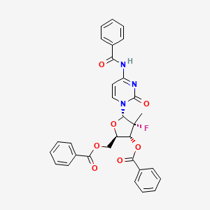 Chemical structure of (2R,3R,4R,5S)-5-(4-benzamido-2-oxopyrimidin-1(2H)-yl)-2-((benzoyloxy)methyl)-4-fluoro-4-methyltetrahydrofuran-3-yl benzoate