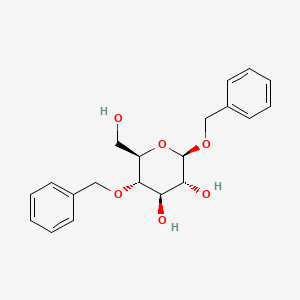 Chemical structure of (2R,3R,4R,5S,6R)-2,5-bis(benzyloxy)-6-(hydroxymethyl)tetrahydro-2H-pyran-3,4-diol