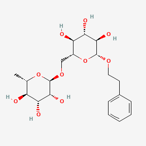 Chemical structure of (2R,3R,4R,5S,6R)-2-phenethoxy-6-((((3R,4R,5R)-3,4,5-trihydroxytetrahydro-2H-pyran-2-yl)methoxy)methyl)tetrahydro-2H-pyran-3,4,5-triol
